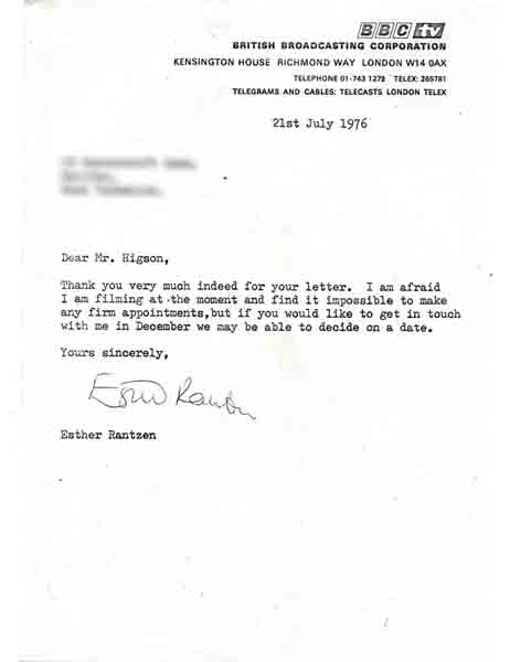 First letter from Esther Rantzen, 1976