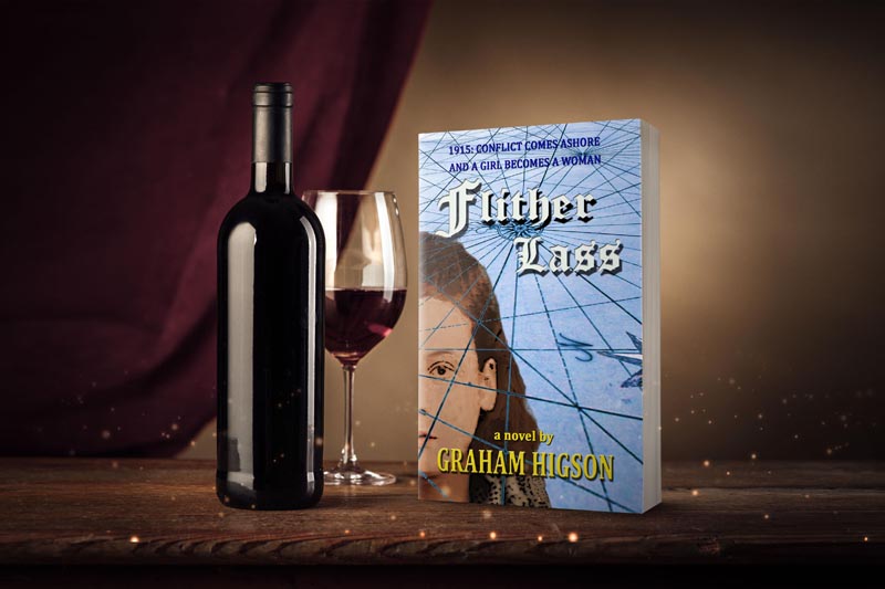 Flither Lass paperback with wine