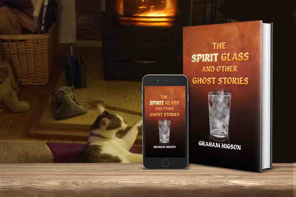 Spirit Glass paperback and smartphone editions with blazing fire