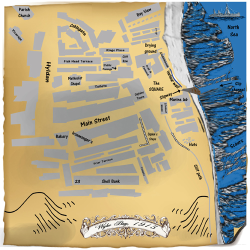 map of Wyke Bay, where the story is set